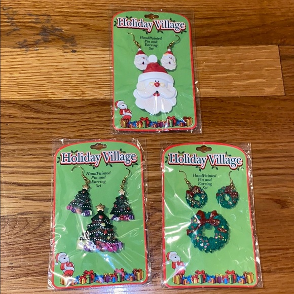 Holiday Hand Painted Pins and Earrings Set - Picture 3 of 7